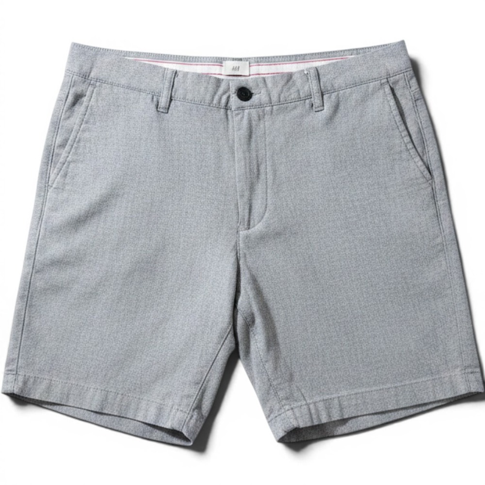 H&M Mens Grey Cotton Chino Shorts Size 36 Casual Summer Heathered Grey